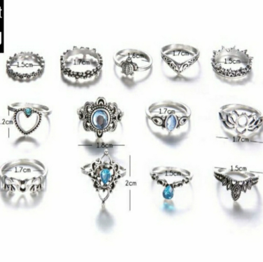 LAST ONE❤13 Piece Blue Boho Ring Set - Picture 3 of 3